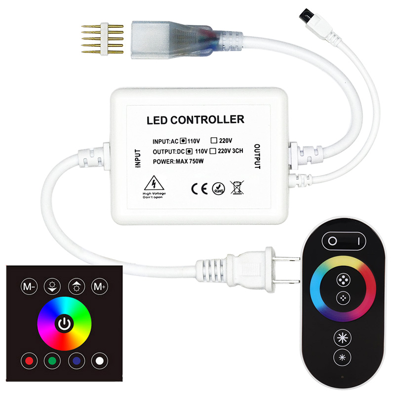 High Voltage 110V220V 750W 86 Type 4 Keys Glass Touch Color Ring Wireless Remote Control Panel, RGB Strip Light with Controller
